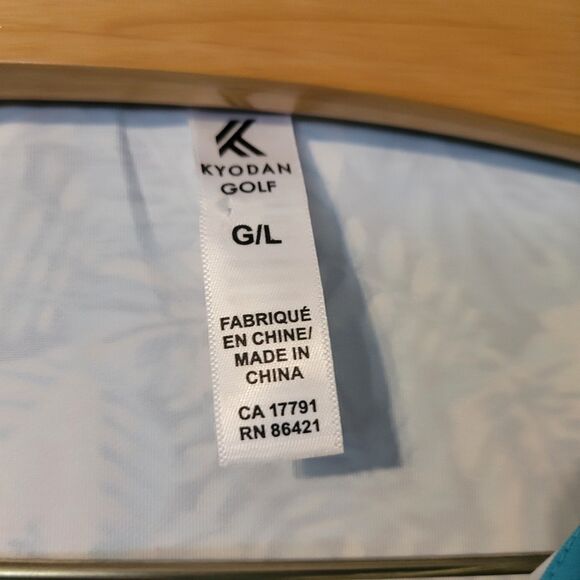 Kyodan Long Sleeve Golf Polo Top Blue Multi UPF 50+ Tropical Print Large - Picture 8 of 8